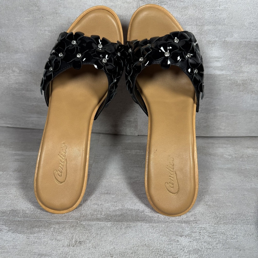 Candie's Gold and Black Floral Studded High Heel Mules - Picture 5 of 10